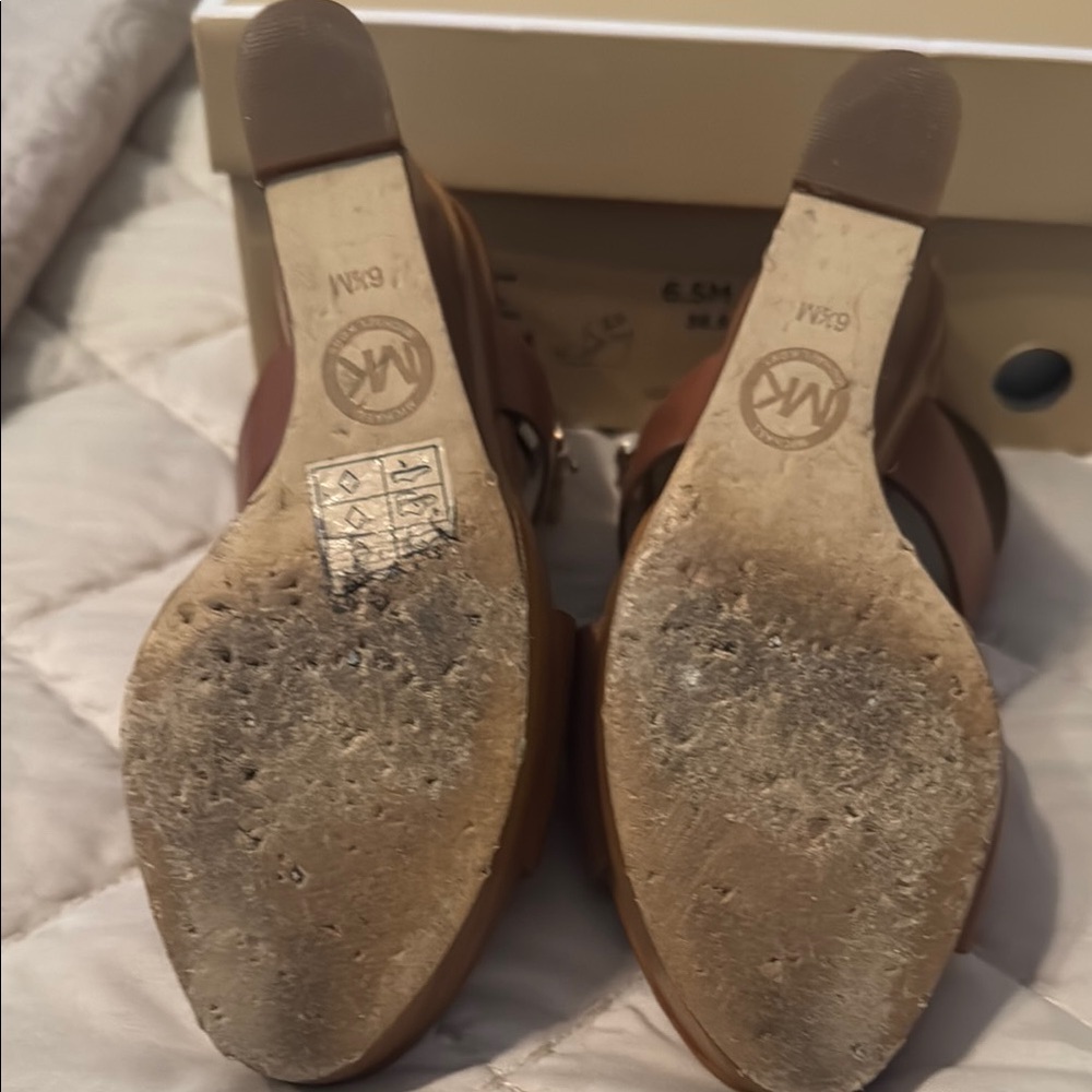 MICHAEL Michael Kors Brown Leather Wedge Sandals - Picture 7 of 9